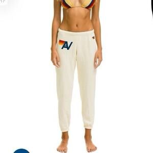 Aviator Nation Women’s Logo Sweatpants Vintage White Cream Size Small EUC